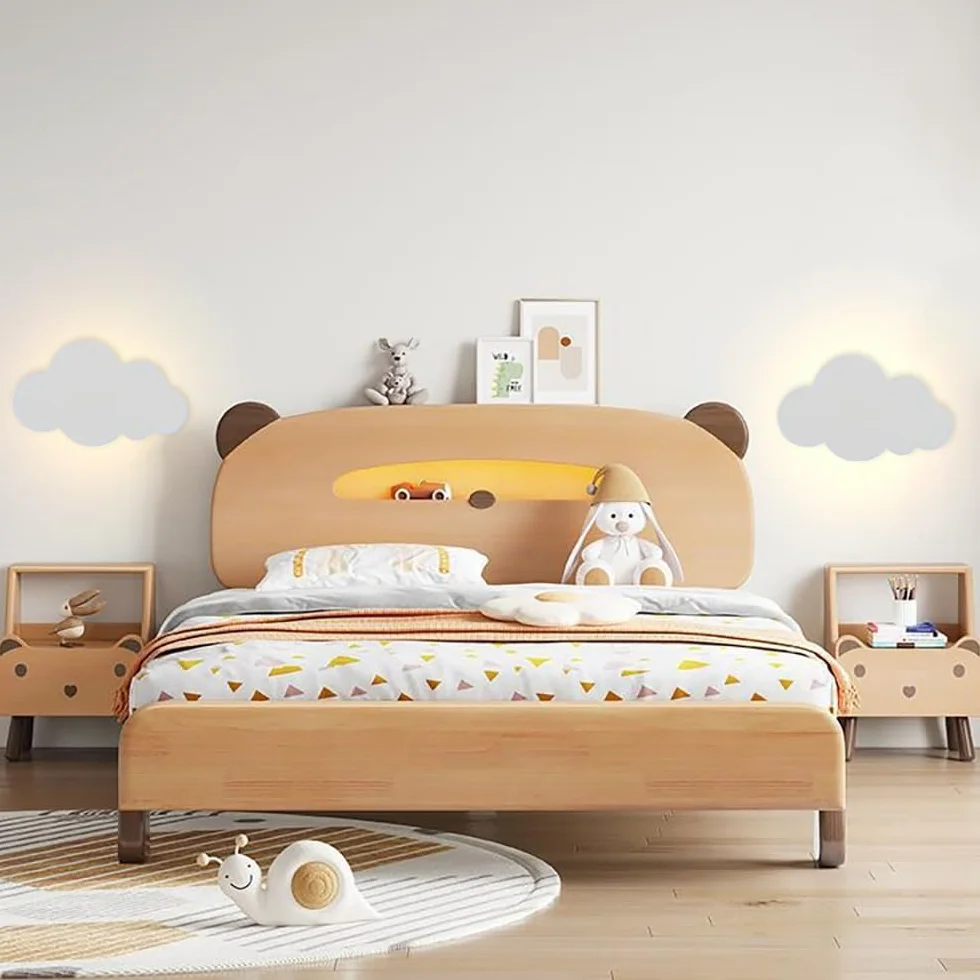 LED Wandleuchte mit Touch Schalter Kinder Dimmbar Nachtlicht Innen Warmweiß Wandlampe mit Stecker Modern Junge Mädchen Nachttischlampe für Babyzimmer Schlafzimmer Wohnzimmer Wolken Wandbeleuchtung