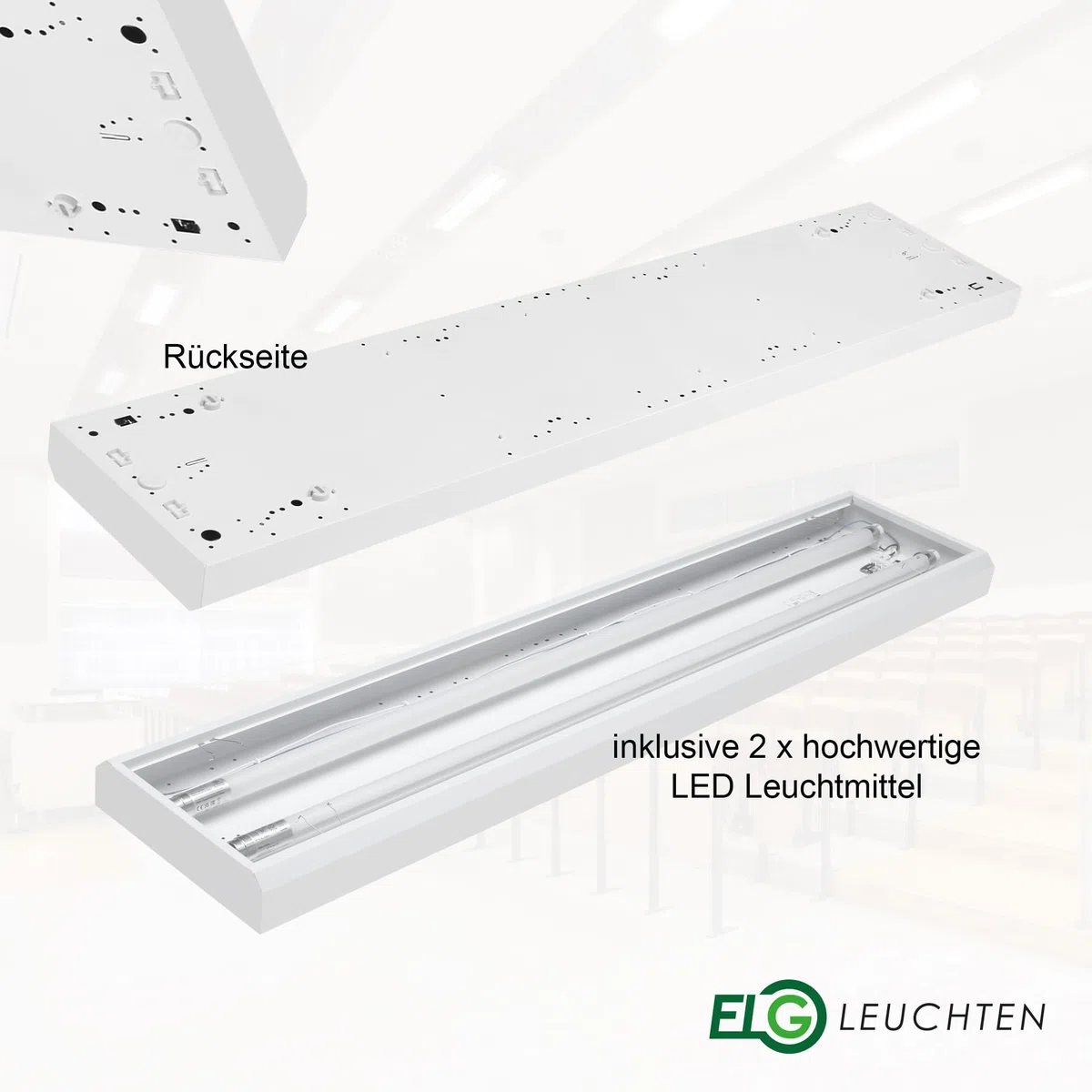 LED Rasteranbauleuchte 150cm 2-flammig 22,1W 4100lm 6500K Tageslicht 185 lm/W