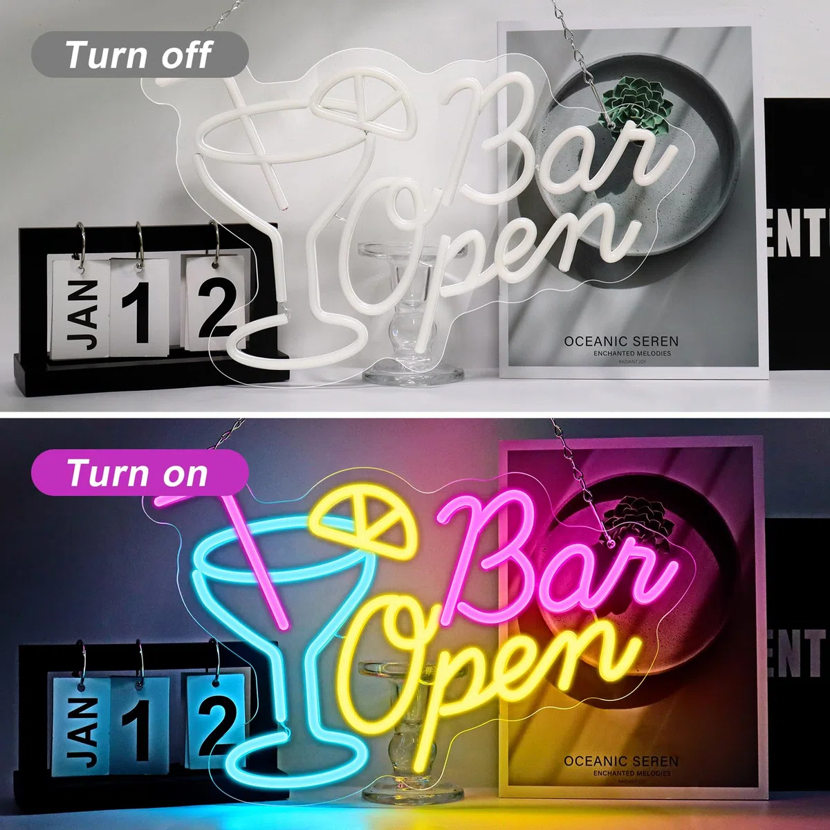 inShareplus Bar Open Neon Schild, Cocktail Leuchtreklame für Wand, Dimmbar Bar Schild mit USB-Betrieb, Open Schild für Bar, Hausbar, Club, Bistro, Party, Open Sign für Schaufenster Dekorationen