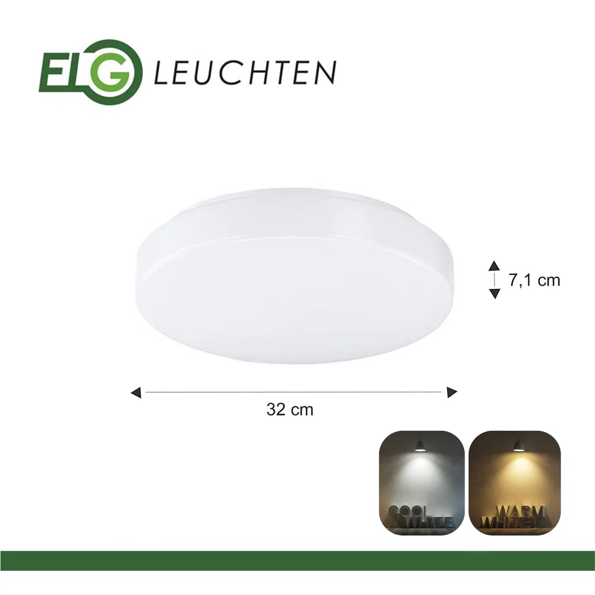 LED Deckenlampe Opalglasleuchte rund mit direktem Licht, Ø320mm, 14-27W, 1684-3248 lm, flach, 3000K/4000K, warmweiße, neutralweiße Lichtfarbe, einstellbar, Lampe, 320x71mm