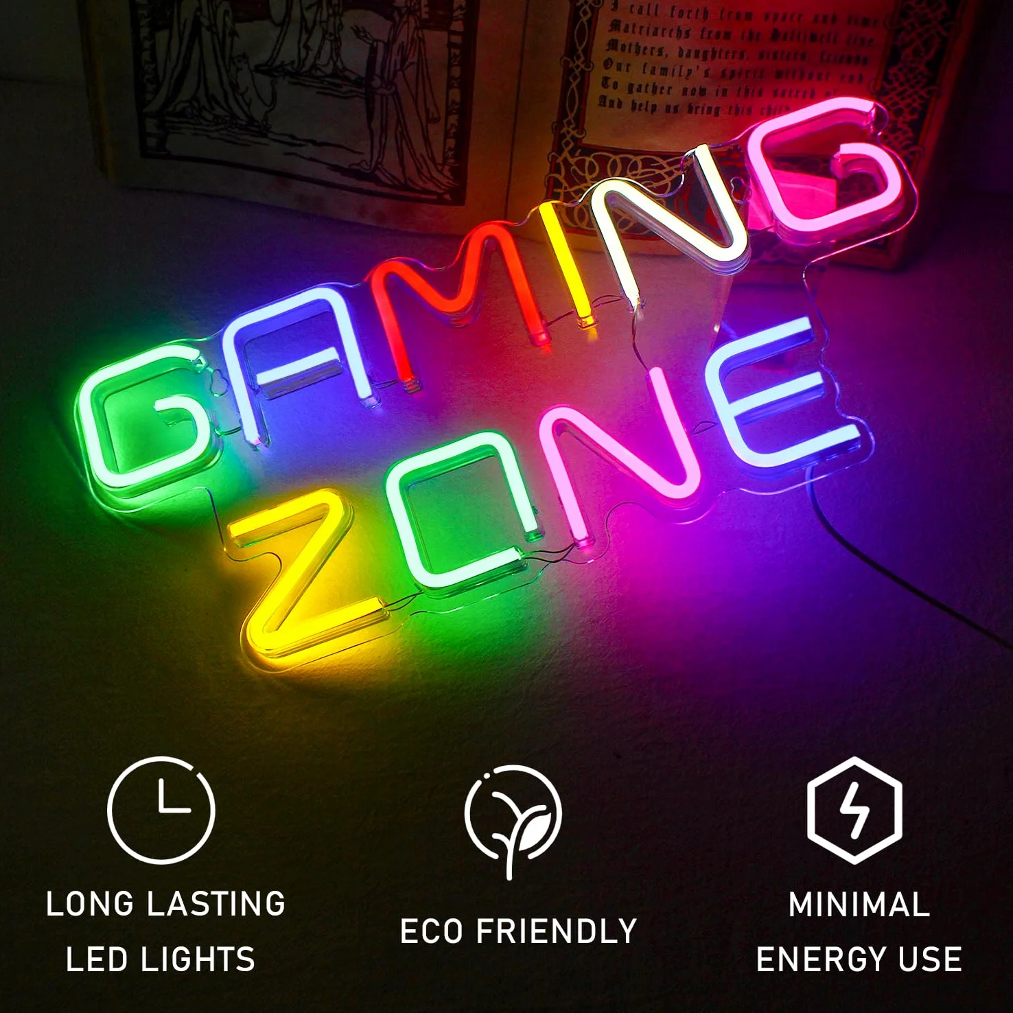 ineonlife Gaming Zone Neon Schild Buntes LED Gaming Neon Licht für Wand Dekor Brief Neon Sign Zeichen für Spielraum, Spiel Zone, Mann Höhle, Geschenke LED Schild für Gamer, Jungen, Männer