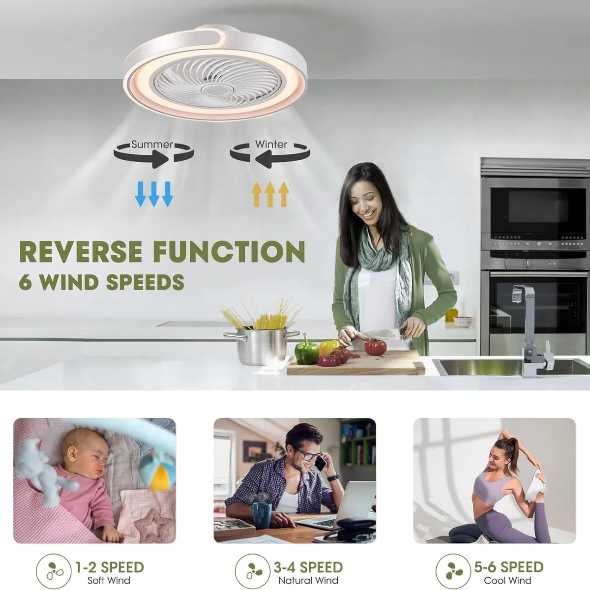 TYJY LED Leise Deckenventilator Mit Beleuchtung 70W Dimmbar Deckenleuchte Mit Ventilator Fernbedienung APP Timer 6-Gang Weiß