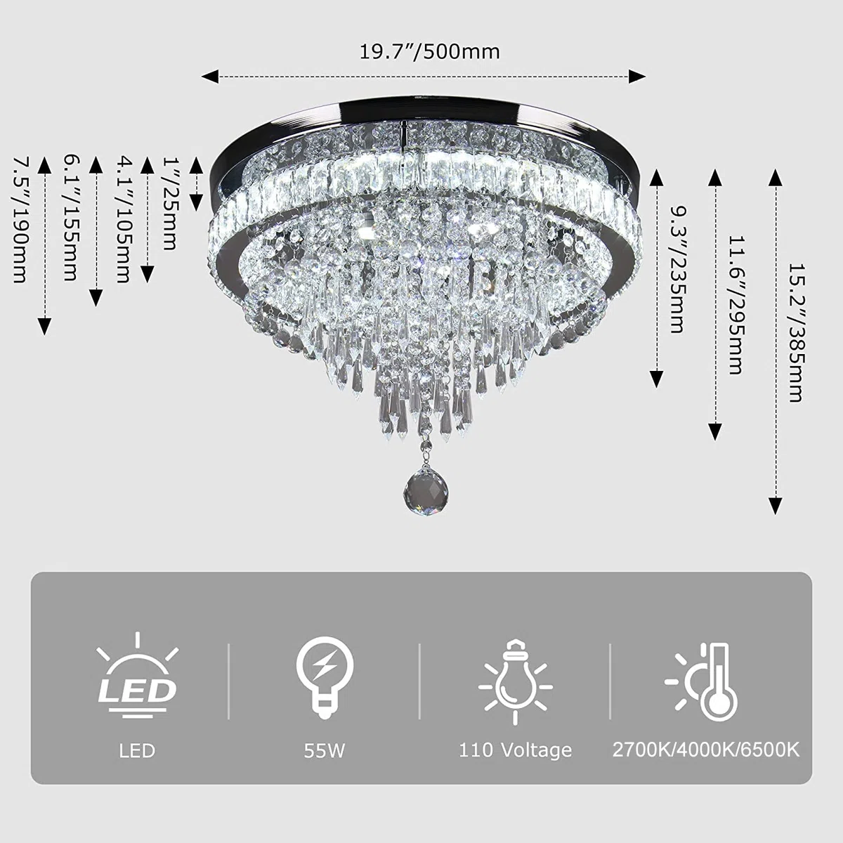 FRIXCHUR Kristall Deckenleuchte Crystal Kronleuchter LED Deckenlampe Dimmbar Modern Leuchter Wohnzimmerlampe Schlafzimmerlampe Lampe Elegant Chandelier Deckenlampe mit Fernbedienung