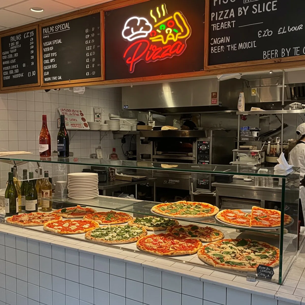 Pizza Neon Schild bunte Pizzastück Neonschild für Wanddekor, Led Schild für Unternehmen, USB Food Neon Sign, dimmbare Leuchtreklame für Zuhause Bar Küche Restaurant Pizzeria