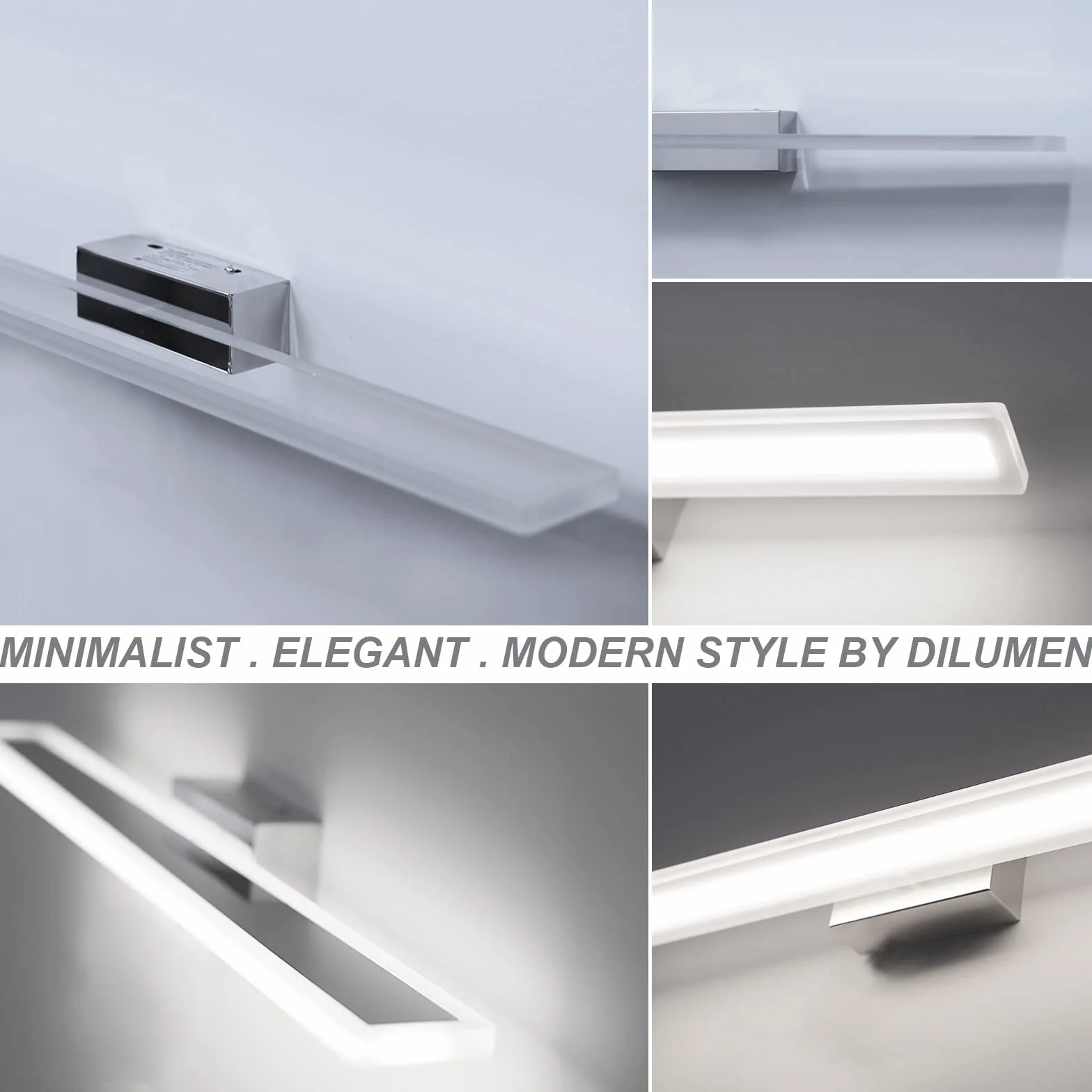 Spiegellampe für Badezimmer, LED, 60 cm, 15 W, 1600 lm, Beleuchtung 230 V, Wandleuchte, wasserdicht IP44, Edelstahl, Kaltweiß 6000 K