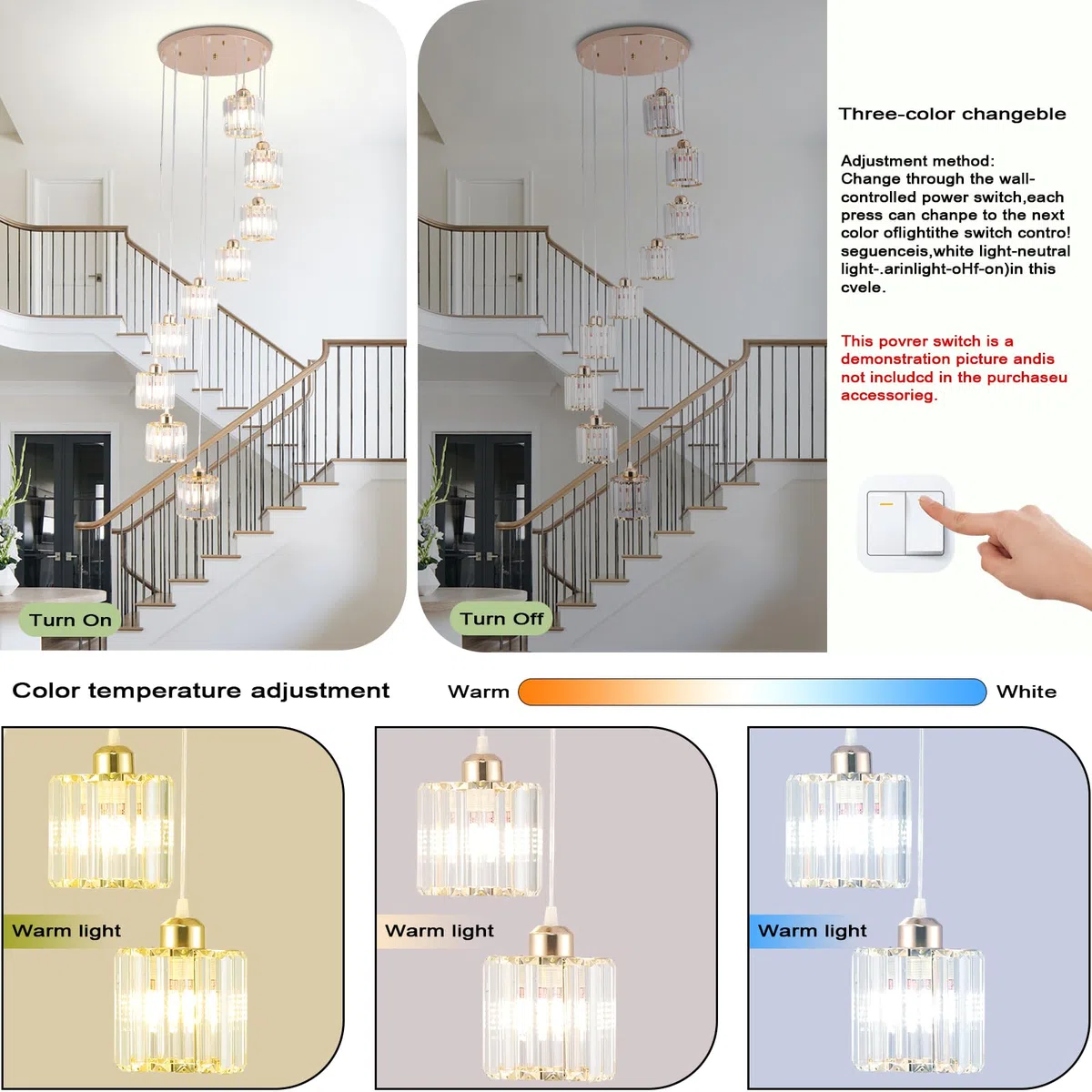 Hohe Decken Lange Kronleuchter Moderne Kristall-Pendelleuchte Raindrop Drop Lampe Hängende Kronleuchter Deckeneinbauleuchten für Treppenhaus, Foyer, Eingangsbereich Gold 9 Leuchten