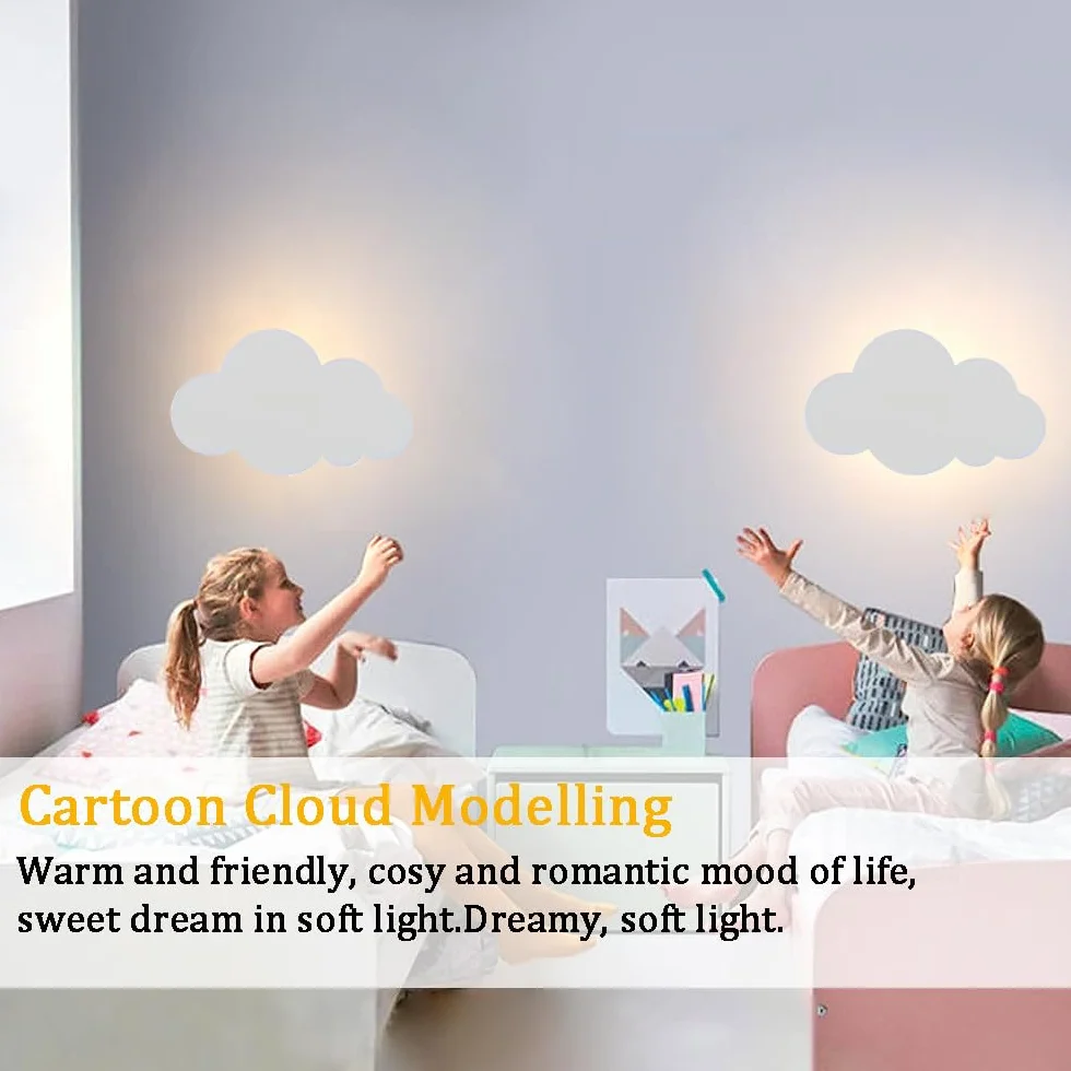 LED Wandleuchte mit Touch Schalter Kinder Dimmbar Nachtlicht Innen Warmweiß Wandlampe mit Stecker Modern Junge Mädchen Nachttischlampe für Babyzimmer Schlafzimmer Wohnzimmer Wolken Wandbeleuchtung