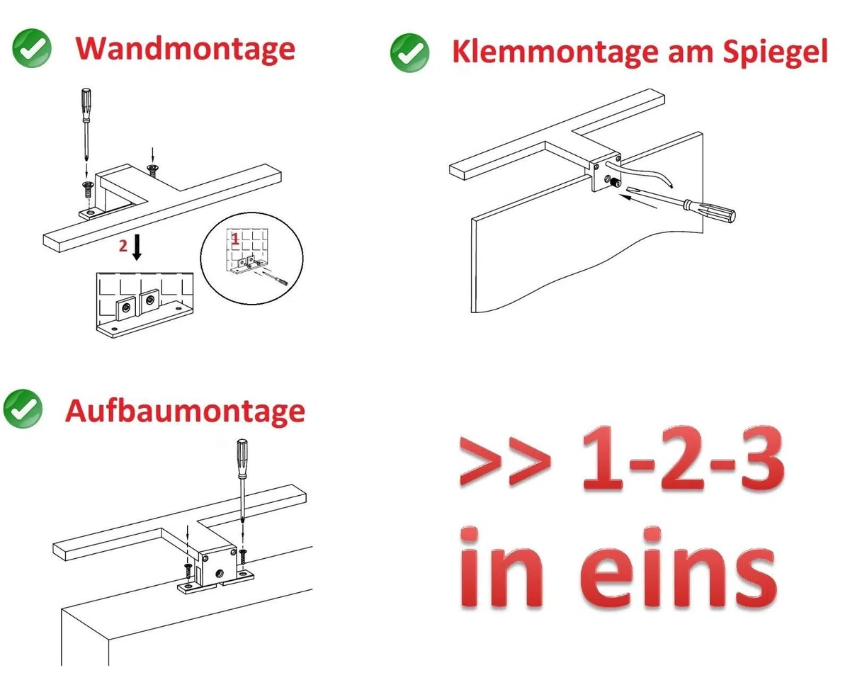 kalb Material für Möbel LED Badleuchte schwarz 450mm Spiegellampe Spiegelleuchte Aufbauleuchte, Lichtfarbe:warmweiß