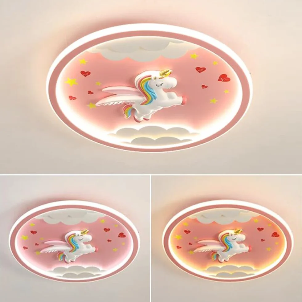 LED Moderne Deckenleuchte Einhorn Deckenlampe Rosa Kreative Kinderlampe Mädchen Schlafzimmer Lampe 56W Dimmbar Acryl Kinderzimmer Kindergarten Babyzimmer Wohnzimmer Esszimmer Innenbeleuchtung,50cm