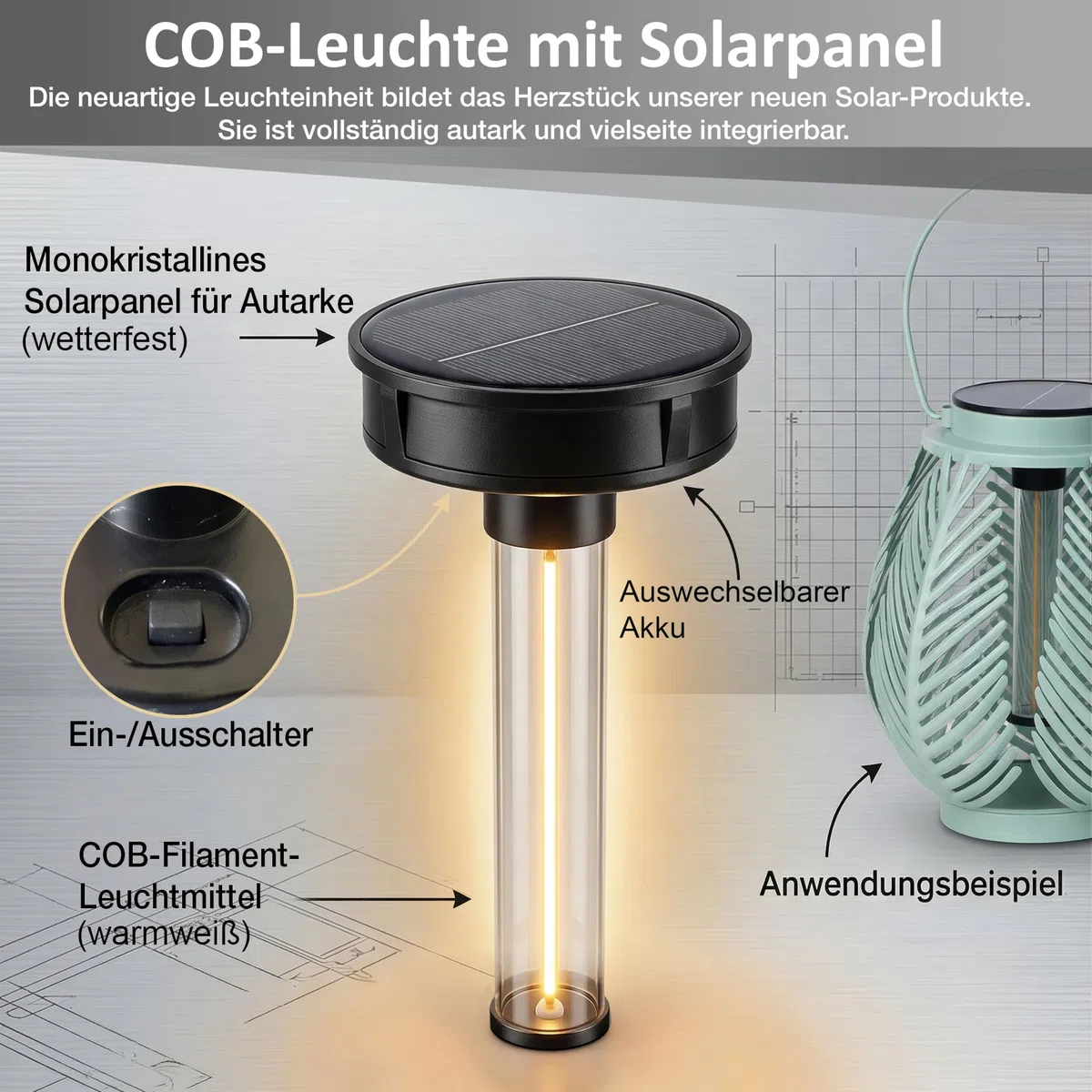 LED Solar Laterne Outdoor – Gartenleuchte mit COB LED Dämmerungssensor Metallgehäuse warmweiß Boho Gartenlampe (Farn-Blätter)