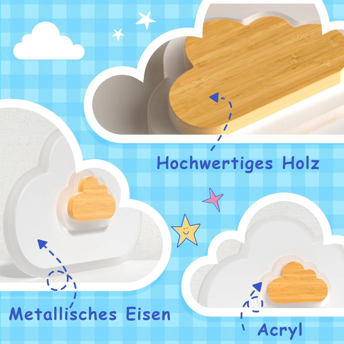 AOEH LED Deckenleuchte Schlafzimmer Kinderzimmerlampe Deckenlampe Deckenleuchte Für Kinder Wolken Wandleuchte Holz 17W 3000K Baby Deckenlampe Jungen Für Kinderzimmer,Spielzeugzimmer,30CM