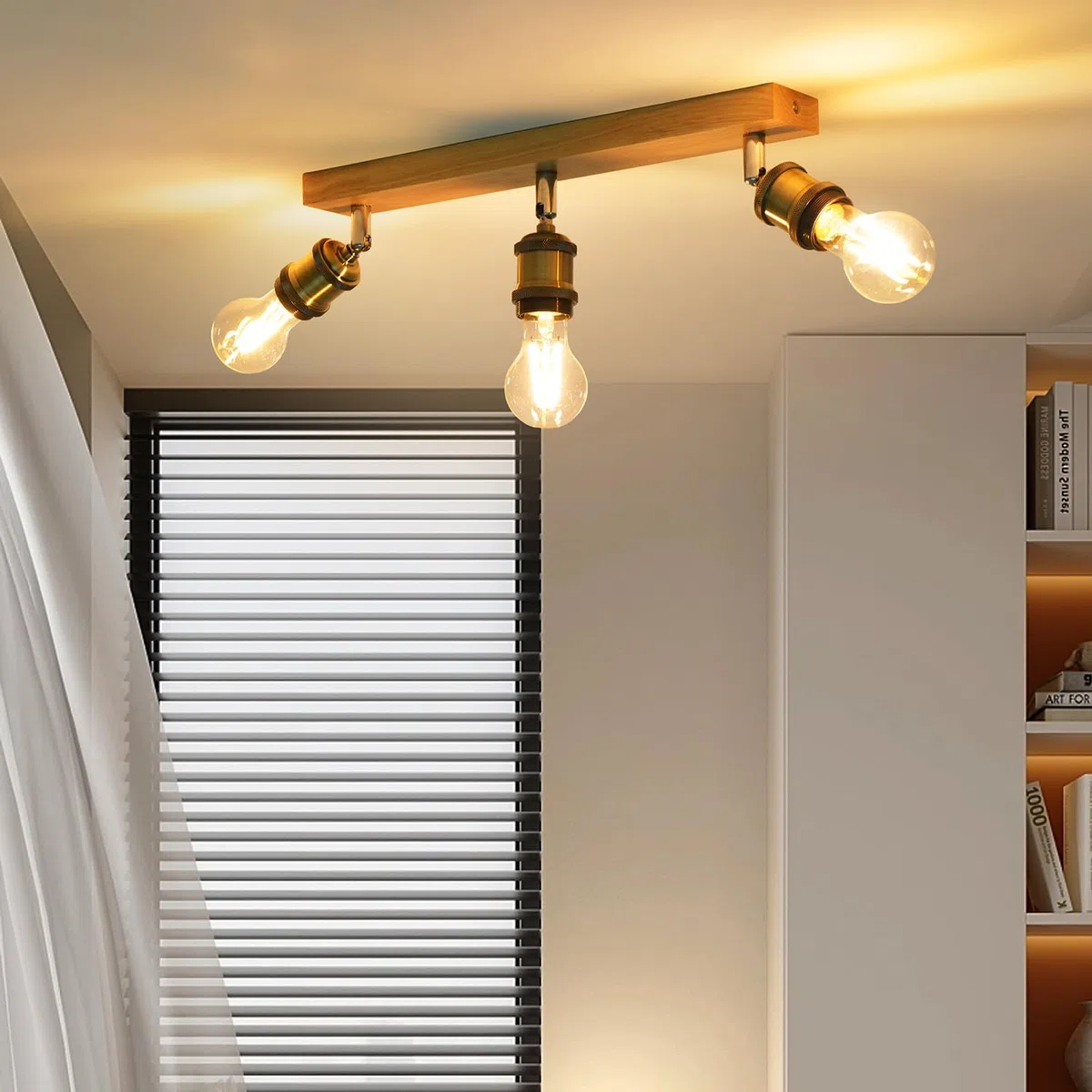 ANWIO Deckenstrahler 3 Flammig E27, Deckenleuchte 3 Spots Holz Deckenlampe E27, Vintage Industrial Deckenspots Spotbalken Deckenleuchte für Wohnzimmer Schlafzimmer Flur Küchen (ohne Leuchtmittel)