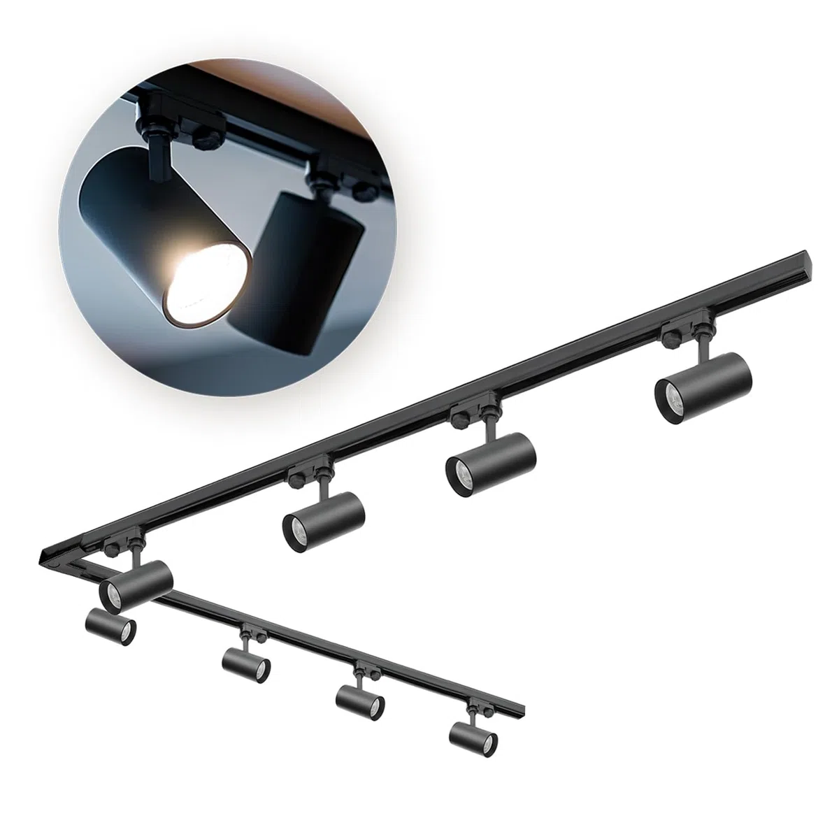 NEXTRACK 3-Phasen-Schienen-Set 2m+2m Schiene Schalter L 8x Lampe 2x Stecker SCHWARZ