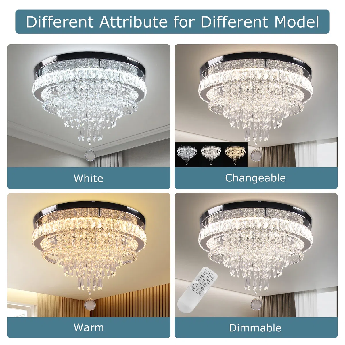 FRIXCHUR Kristall Deckenleuchte Crystal Kronleuchter LED Deckenlampe Dimmbar Modern Leuchter Wohnzimmerlampe Schlafzimmerlampe Lampe Elegant Chandelier Deckenlampe mit Fernbedienung