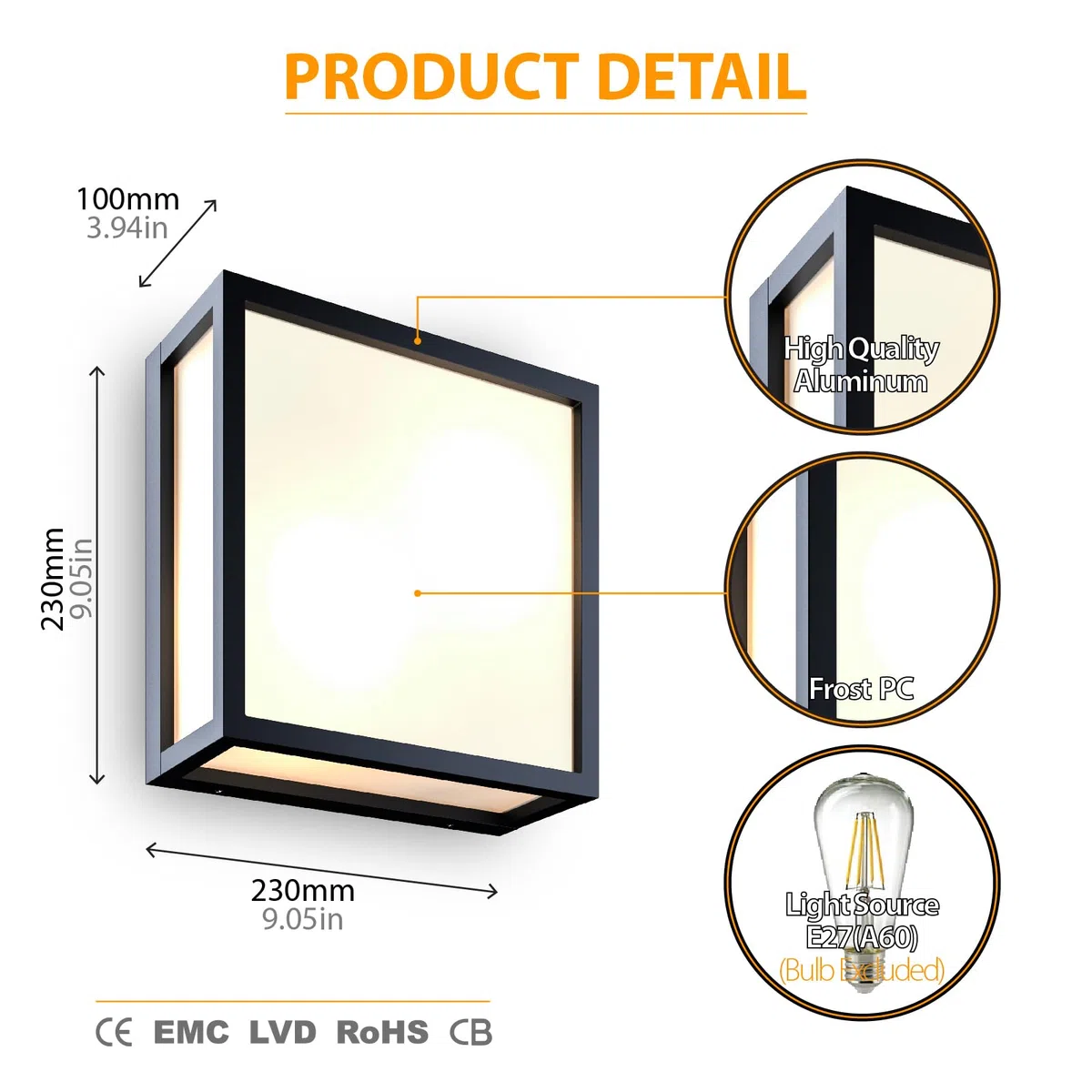 EBION Aussenlampe Wand,Wandleuchte Aussen Wandlampe E27，AußEnlampe,Aluminium + PC Wandlampe,Wandleuchten,Outdoor Wall Sconce,IP65 AußEnleuchte Anthrazit (Ohne Leuchtmittel)
