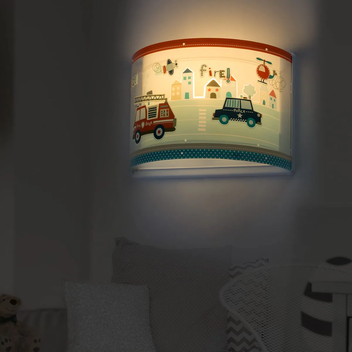 Dalber kinder Wandlampe kinderzimmer, Kinderlampe Wandleuchte Polizei Autos Police Blau, 60618, E27, Bunt
