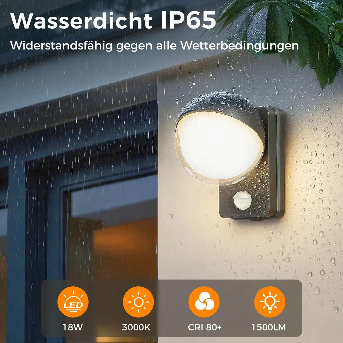 18W Außenwandleuchte Außenlampe mit Bewegungsmelder, Warmweiß 3000K LED Aussenlampe mit Bewegungsmelder 350° schwenkbar Aussenlampe Wandleuchte Aussen für Balkon Garten IP65 Wasserdicht