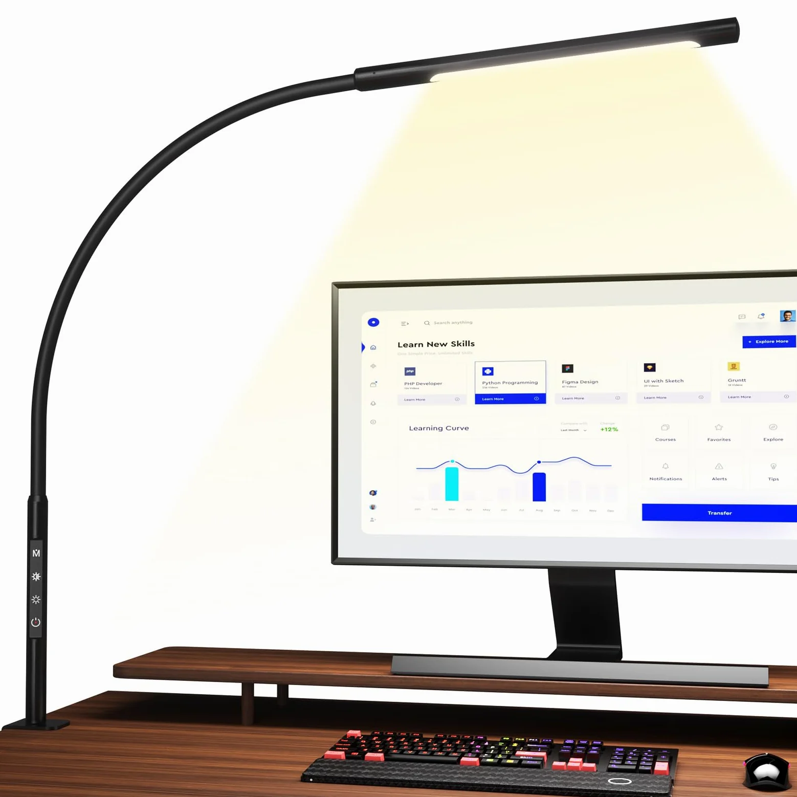 EYOCEAN LED Schreibtischlampe, Augenschutz Klemmleuchte, Klemmlampe Einstellbare Dimmen & Farbtemperaturen, Büro Tischlampe, Klemmlampe mit Speicherfunktion und Timerfunktion, 12W, Schwarz