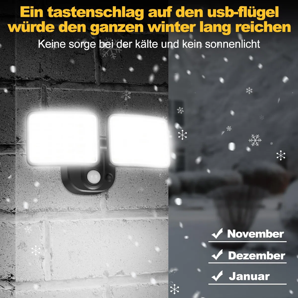 Wiederaufladbare Bewegungsmelder Aussen Batterie(1-3 Monate Dauer) 1000&2500LM Außenlampe mit Bewegungsmelder USB Aufladen akkulampe für Garage Garten Hof Haustüren