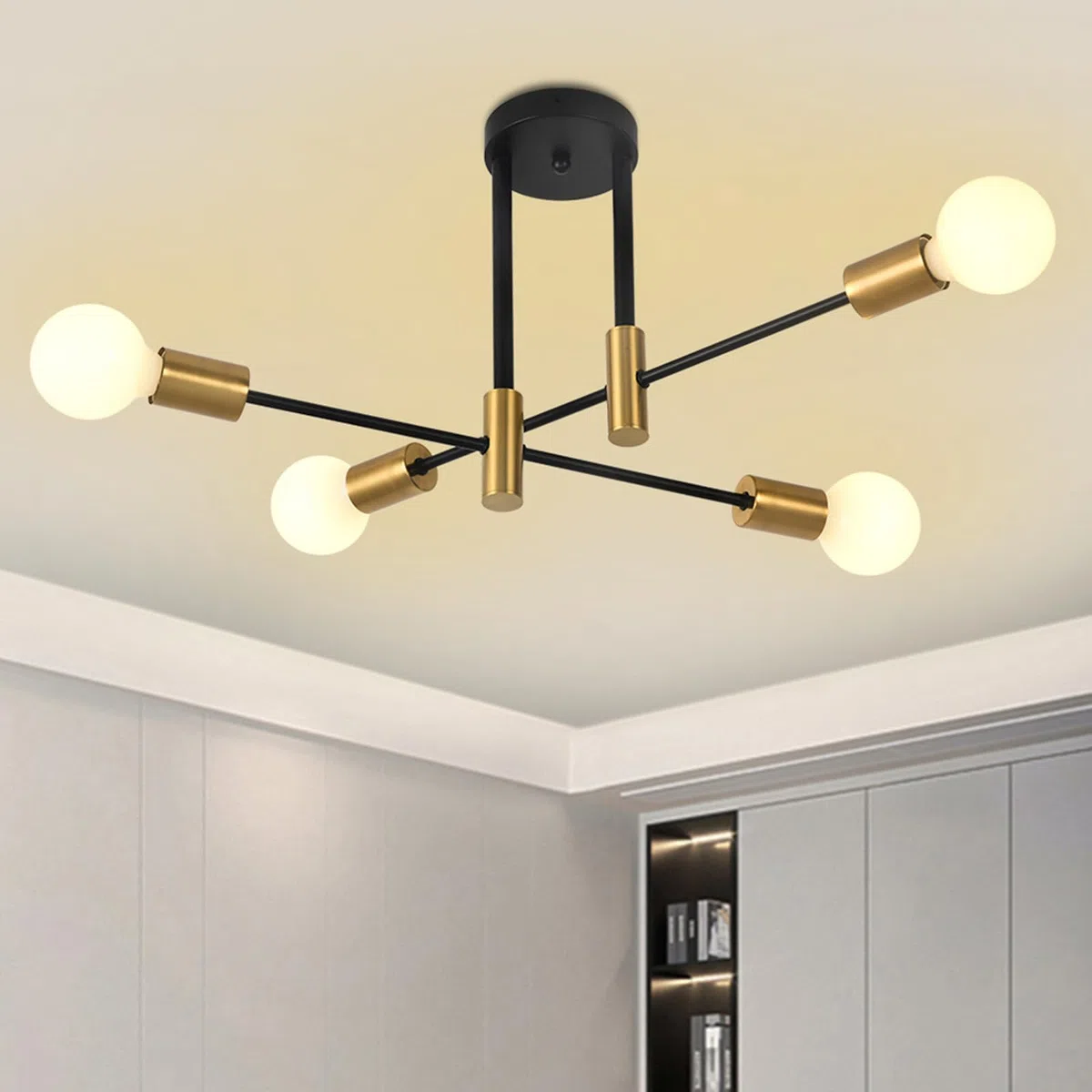 ZYDTRIP Deckenleuchte Vintage, Sputnik Kronleuchter Industrial Modern Hängelampe für Wohnzimmer Esszimmer Flur Restaurant Hotel, 4 Flammig Gold E27
