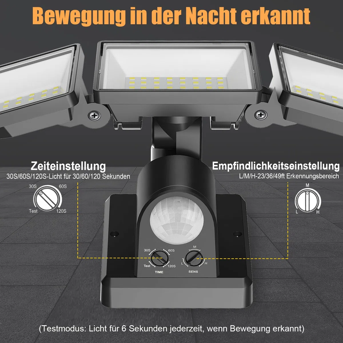 LED Strahler mit Bewegungsmelder Außen, 6000LM 38W Superhell Außenstrahler mit verstellbaren 3 Köpfe, 6500K Kaltweiß LED Scheinwerfer, IP65 Wasserdicht Aussenleuchte für Garage, Garten, Hof…