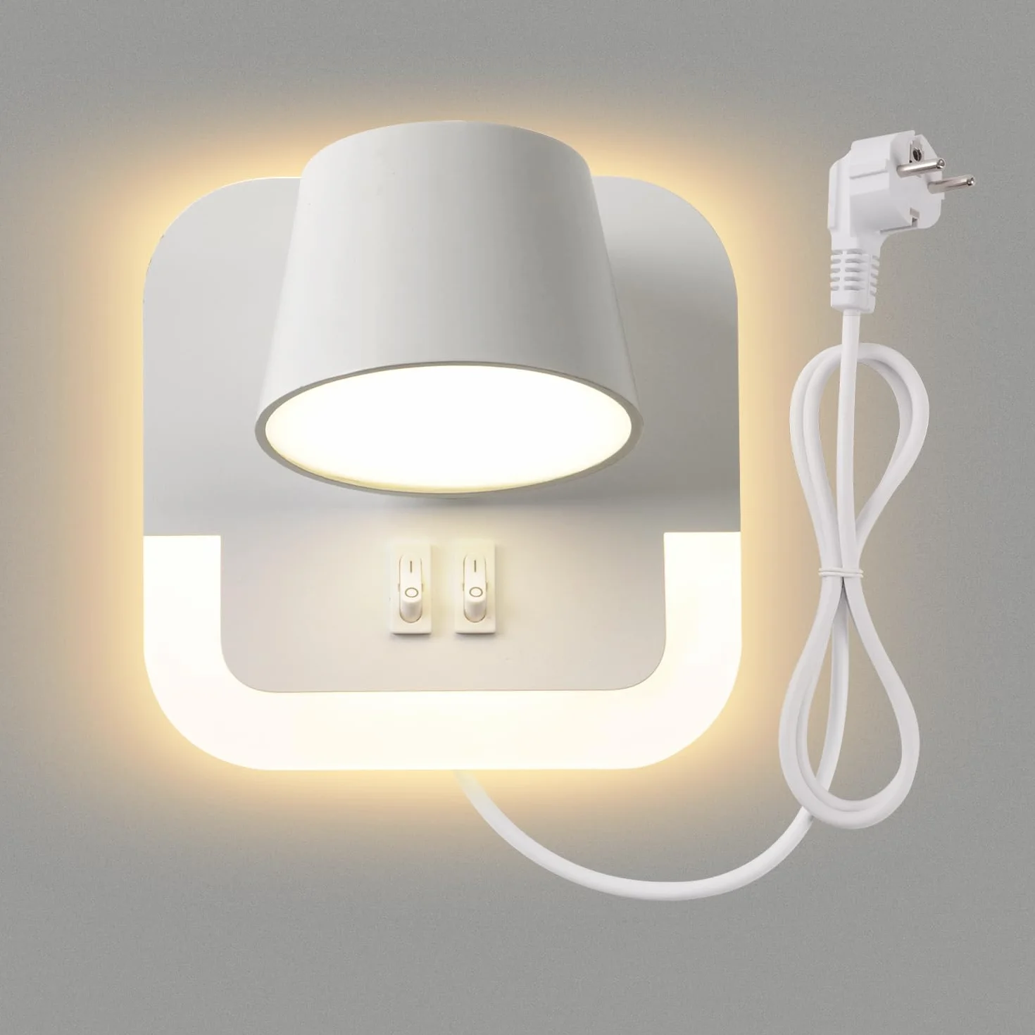 Leselampe Wandmontage Bett,LED Wandleuchte mit Schalter, 4W+8W Bettlampe Wandlampe Leselicht Schwenkbar für Schlafzimmer, Hotels wandleselampe nachttischlampe Mit Kabel,3000K Einstellbare Weiß