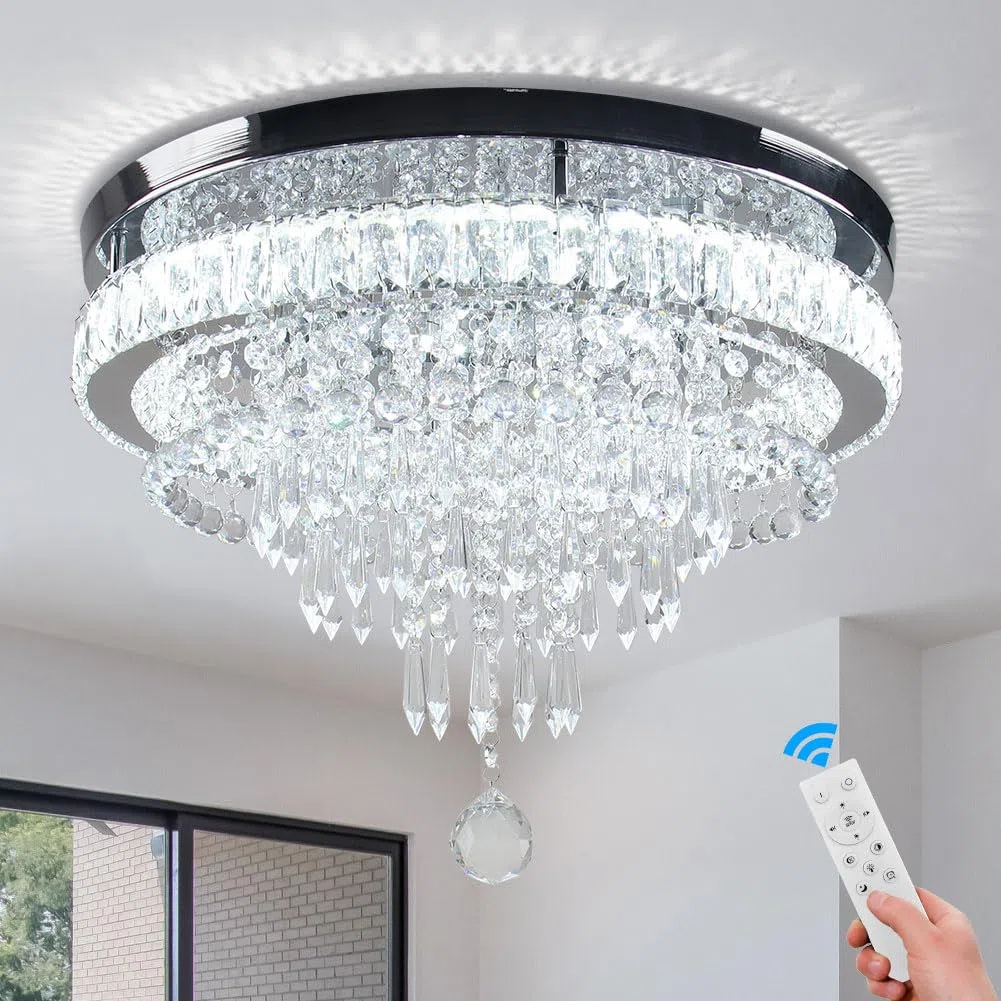 FRIXCHUR Kristall Deckenleuchte Crystal Kronleuchter LED Deckenlampe Dimmbar Modern Leuchter Wohnzimmerlampe Schlafzimmerlampe Lampe Elegant Chandelier Deckenlampe mit Fernbedienung
