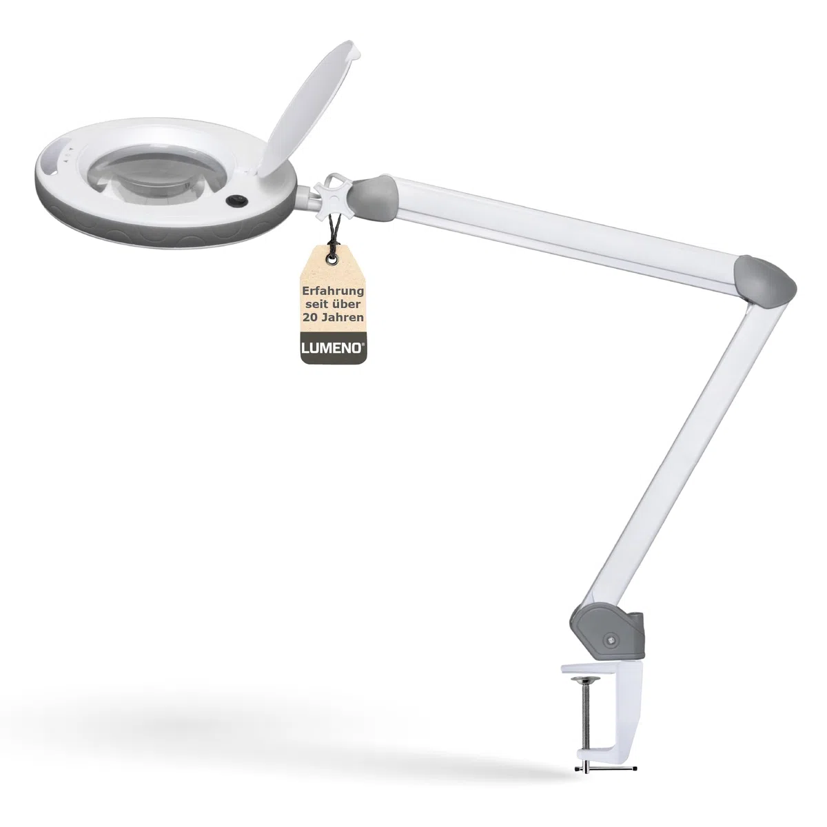 Lumeno dimmbare LED Lupenleuchte 8515GR 152 mm Echtglaslinse 5 Dioptrien einstellbare Helligkeitsstufen Grau