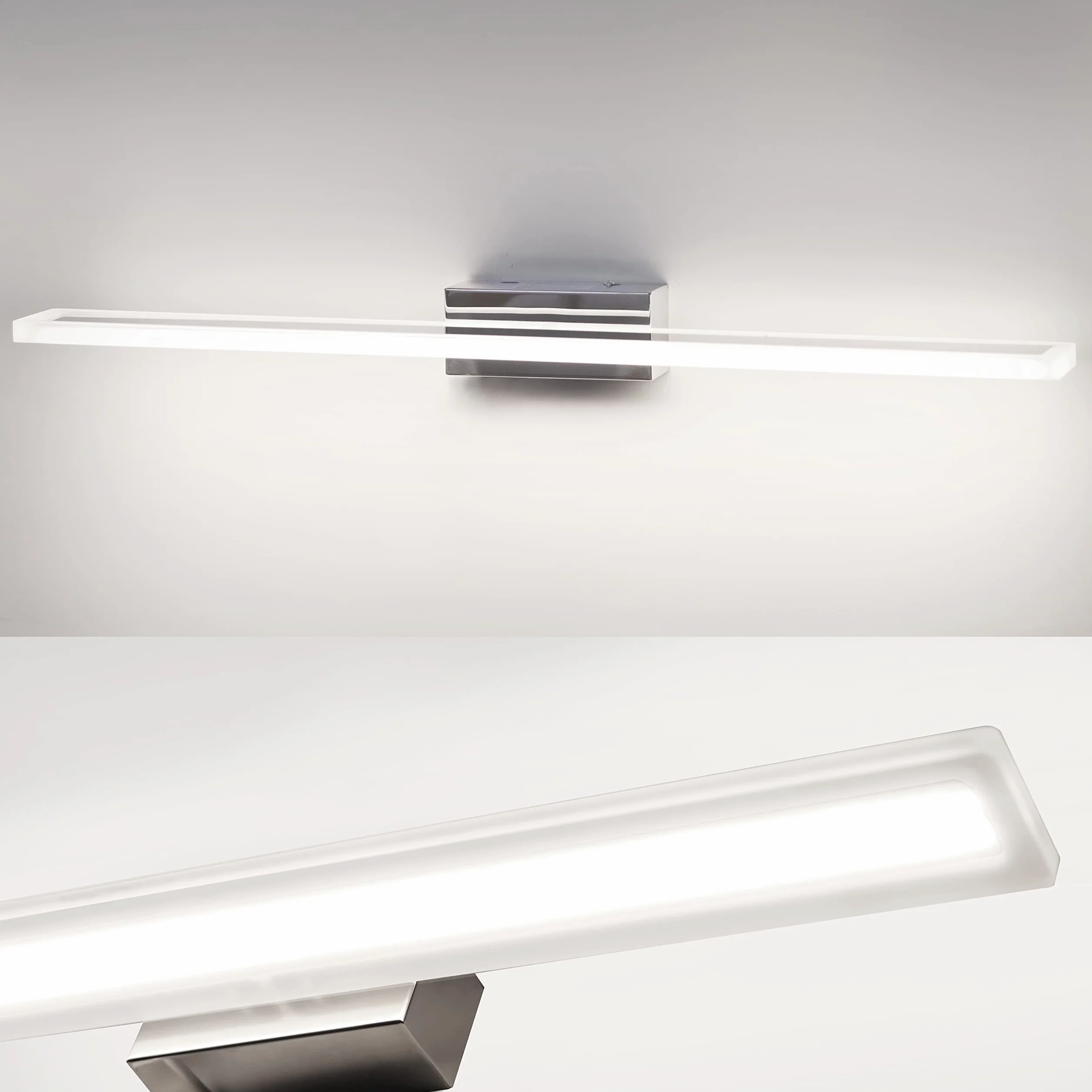 Spiegellampe für Badezimmer, LED, 60 cm, 15 W, 1600 lm, Beleuchtung 230 V, Wandleuchte, wasserdicht IP44, Edelstahl, Kaltweiß 6000 K