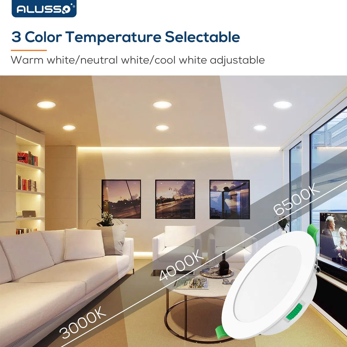 ALUSSO LED Einbaustrahler Ultra Flach 7W 230V, Dimmbare Deckenspots IP65 Badezimmer, 580LM Spots, Warmweiß 3000K Neutralweiß 4000K Kaltweiß 6500K Einbauspots für Küche Wohnzimmer, 6er Set