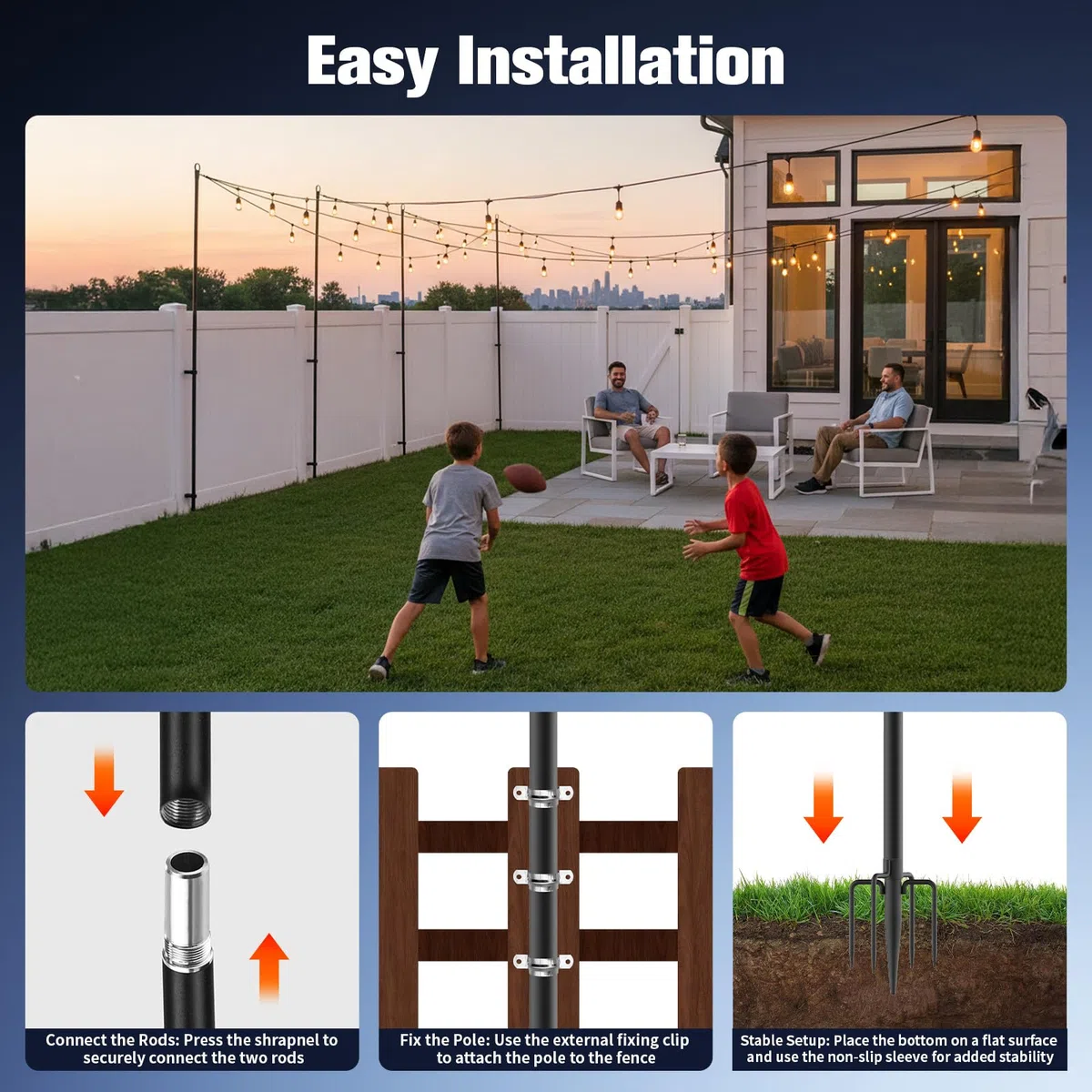 2 Pack 9.8FT Lichterketten Stange für Außenbereich – String Light Pole für Deck, Garten und Patio, Langlebig Terrasse Beleuchtung Stand für Hochzeit,Parteien,Weihnachten