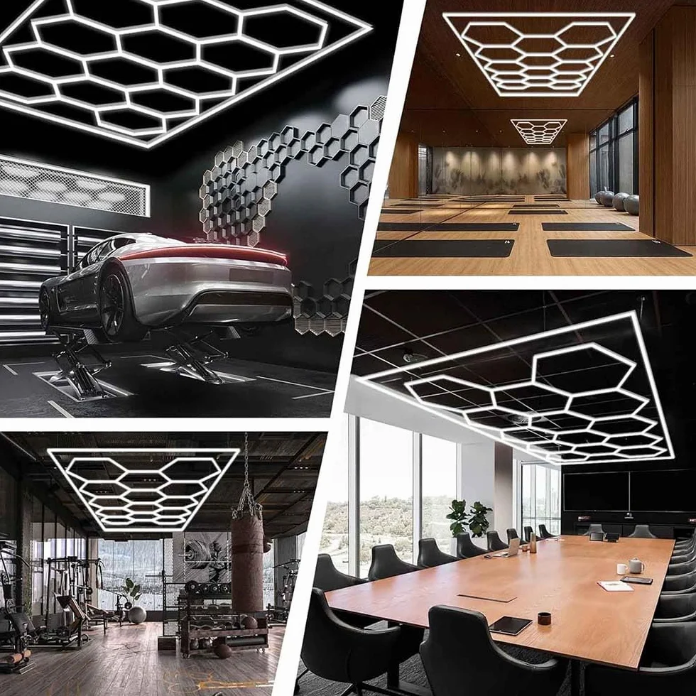 14pcs Hexagon Waben LED Licht mit Rahmen, super helle reine weiße LED Garage Werkstatt Beleuchtung